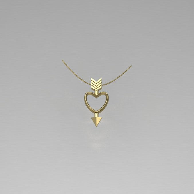 Gold necklace with heart and arrow design in 10 karat yellow gold