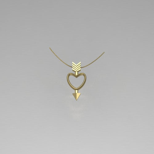 Gold necklace with heart and arrow design in 10 karat yellow gold