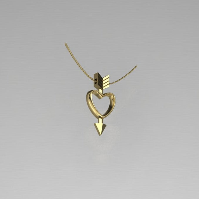 Gold necklace with heart and arrow design in 10 karat yellow gold