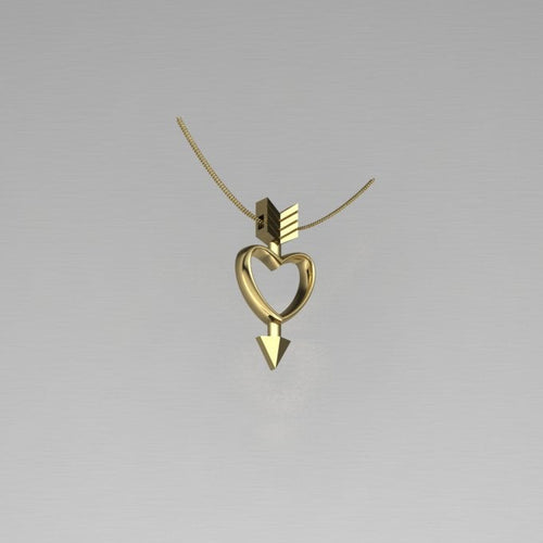 Gold necklace with heart and arrow design in 10 karat yellow gold