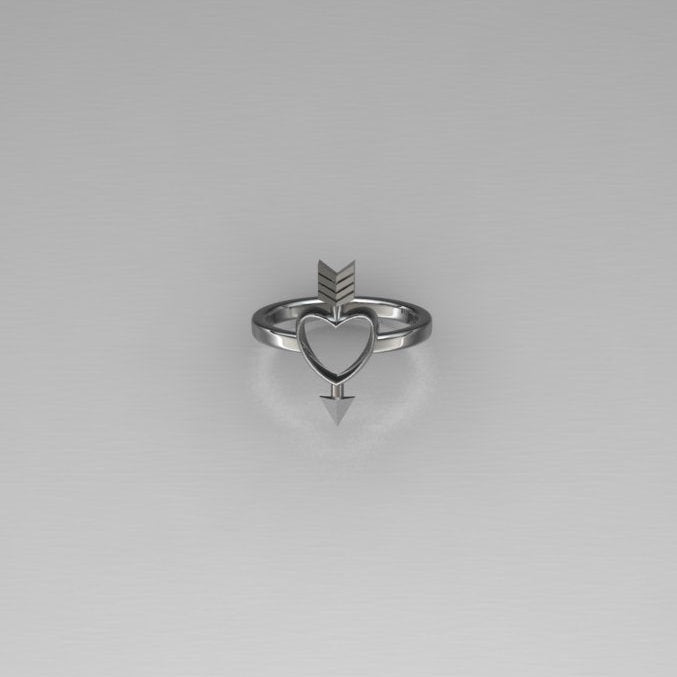 Heart and arrow ring in sterling silver
