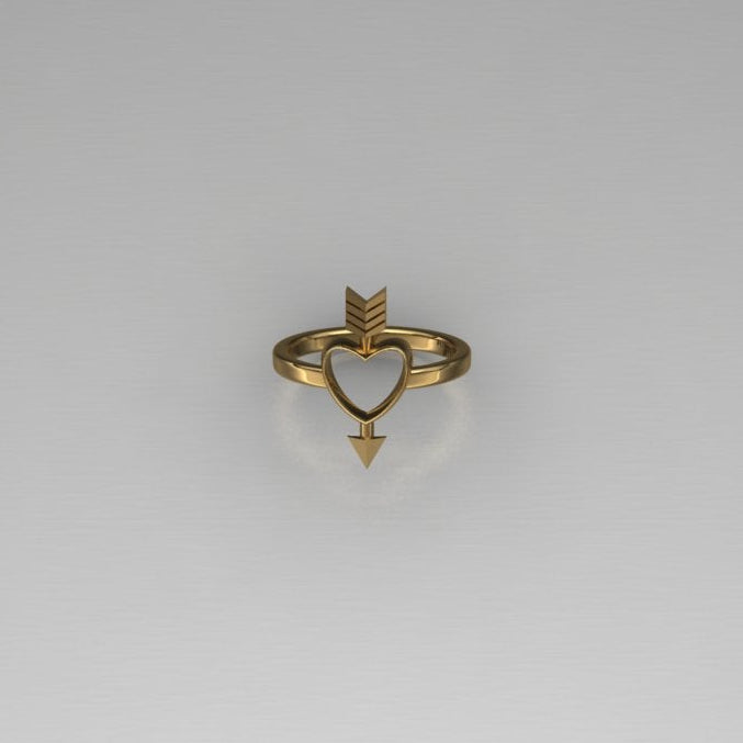 Heart and arrow ring in 10 karat yellow gold