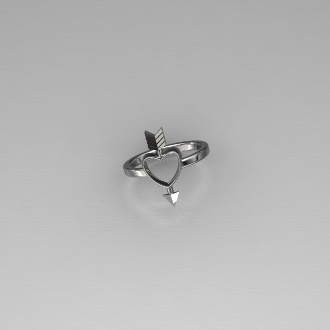 Heart and arrow ring in sterling silver